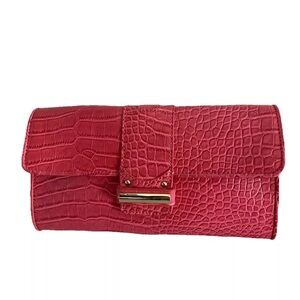 EUC Ann Taylor Loft Pink Faux Croc-Embossed Clutch Bag